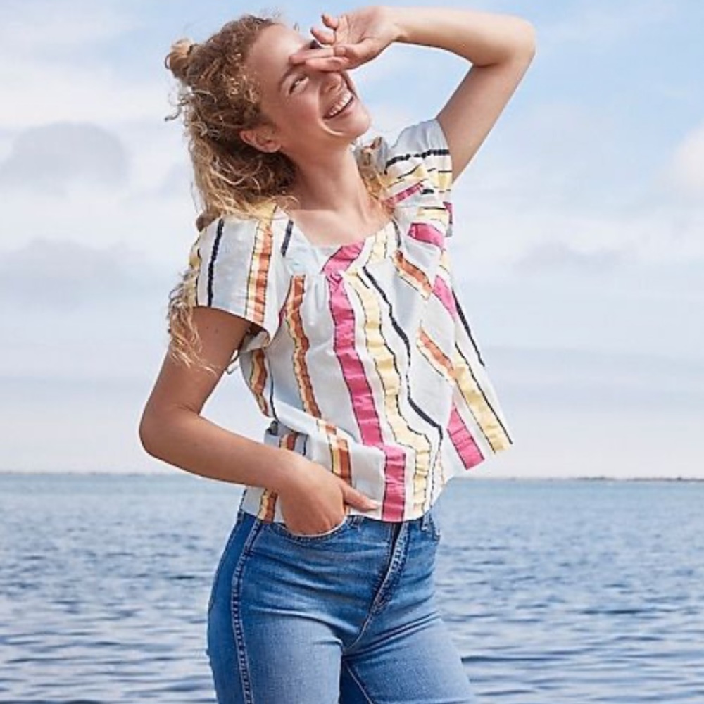 NWT J. Crew Square Neck Top in Seersucker Ribbons